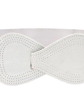 White Faux Leather and Elastic Retro Stretch Belt – Plus Sized